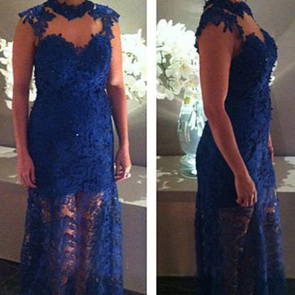 Sexy Blue Lace Beaded Cheap Evening Prom Dresses, Evening Party Prom Dresses, 12202