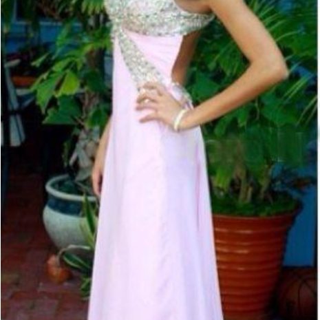 A Line Crystal Pink Split V Neck Backless Beaded Prom Dresses