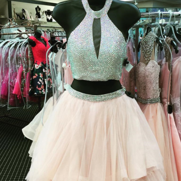 Halter Homecoming Dress,short Prom Gowns Two Piece Prom Dress Short,two ...