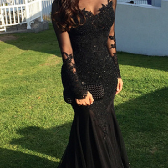 Mermaid Lace Black Beading Prom Dress,long Prom Dresses,charming Prom ...