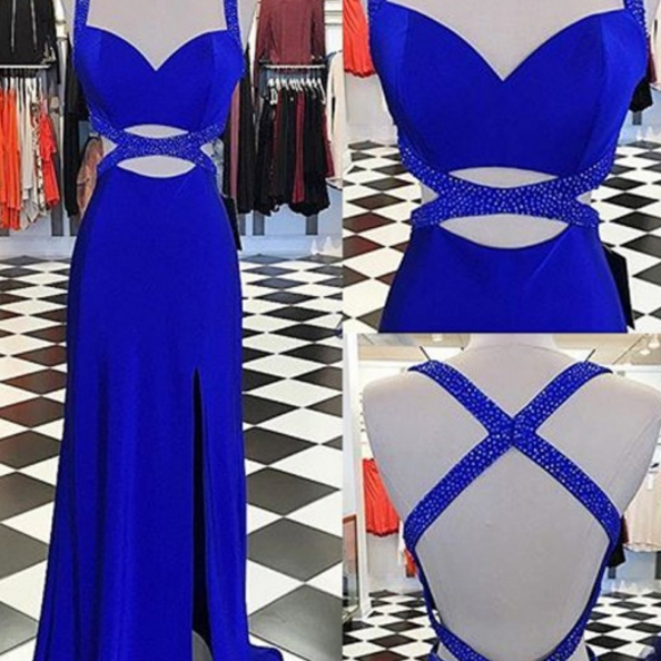 Sheath Strapless Appliques Criss Cross Straps High Side Slit Prom Dress WU1124 main image 1