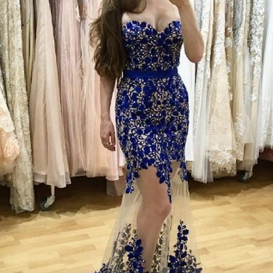 Sparkly Sweetheart Neck Tulle Prom Dresses With Appliques LBQ0622