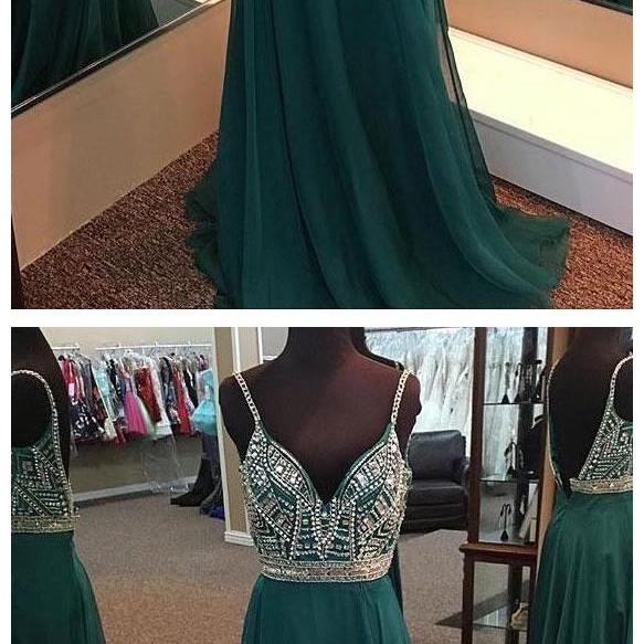 Cute A Line V Neck Straps Yellow Chiffon Prom Dresses with Beading, Split Party Dresses       fg3125 main image 1