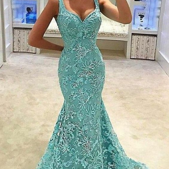 Elegant Light Blue Mermaid Prom Dress With Sweep Train,evening Dress on Luulla