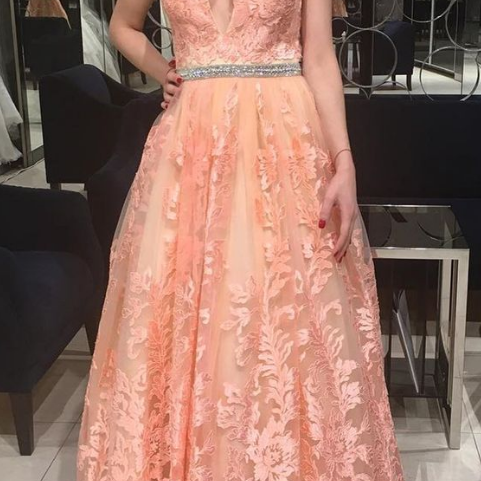 Princess V-Neck Pink Long Prom Dress  cg7009 main image 0