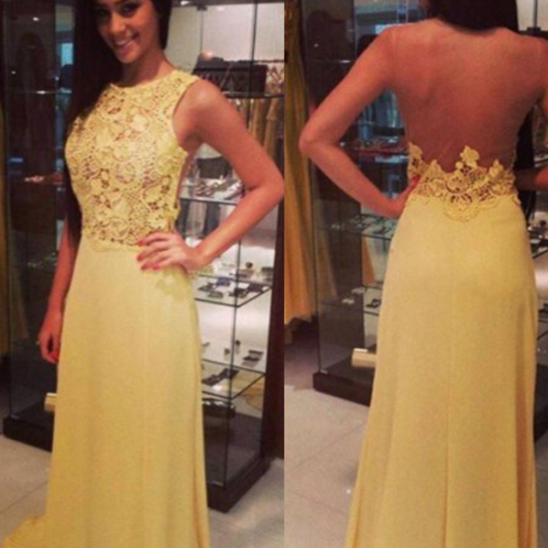 Sheer Back Yellow Formal Occasion Dress Prom Gown on Luulla
