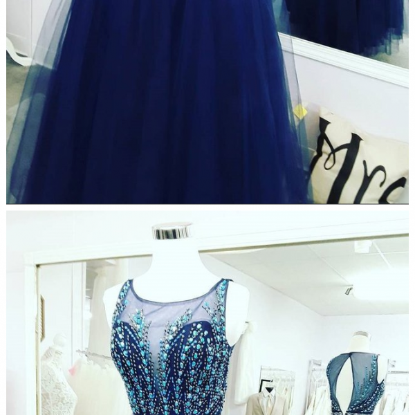 Royal Blue Tulle Beaded Sheath Short Prom Dress Homecoming Dress cc1791