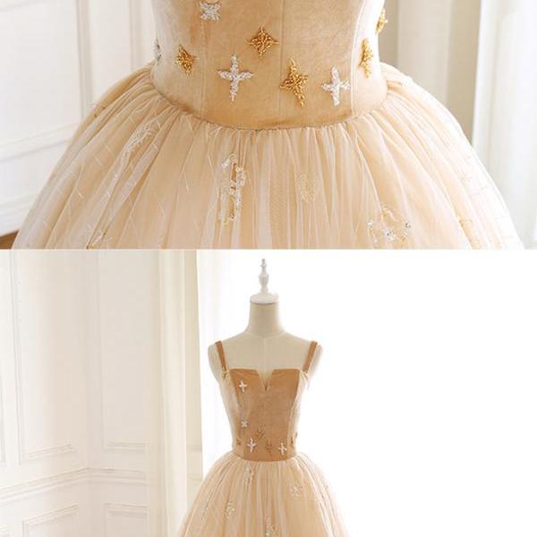 Champagne Bead Top Tulle Halter Neck Two Piece Prom Dress