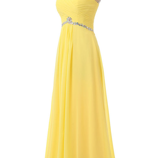 Yellow Prom Dresses,fashion Sheer Neck Crystal Prom Gowns,sexy Backless