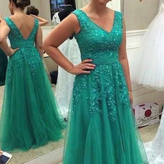 Tulle V Neck A Line Lace Applique Sparkly Mother of the Bride Dresses