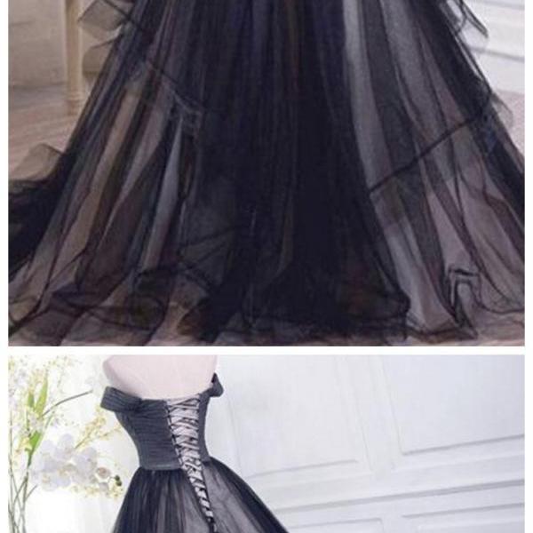 Black Sweep Train Prom Dresses main image 1