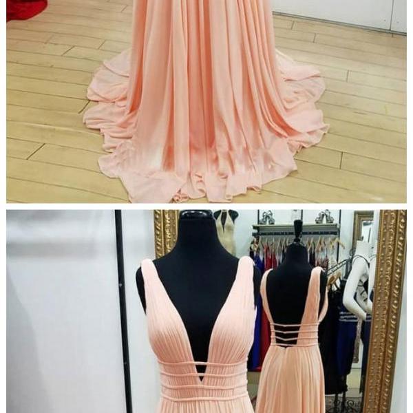 Lovely Pink Chiffon Long Prom Dress, Pink Formal Dress