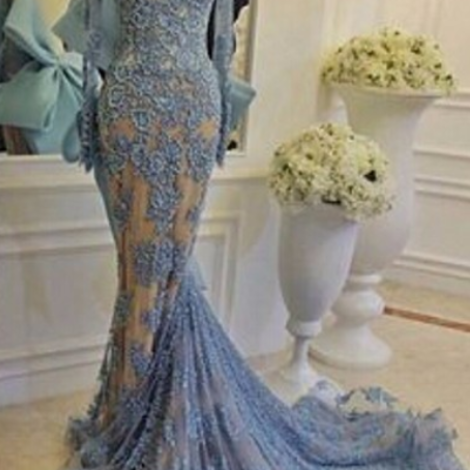Mermaid Scoop Appliques Chiffon Prom Dresses LBQ3918 main image 1