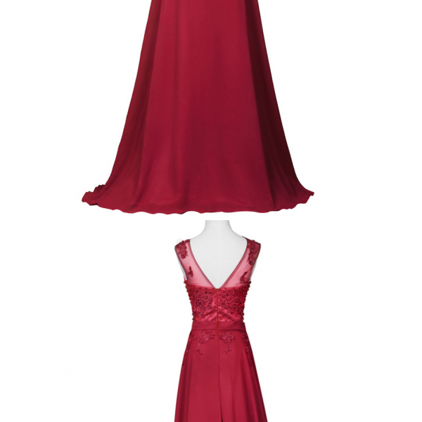A-line Burgundy Prom Dress with Pockets, Straps Long Formal Gown main image 0
