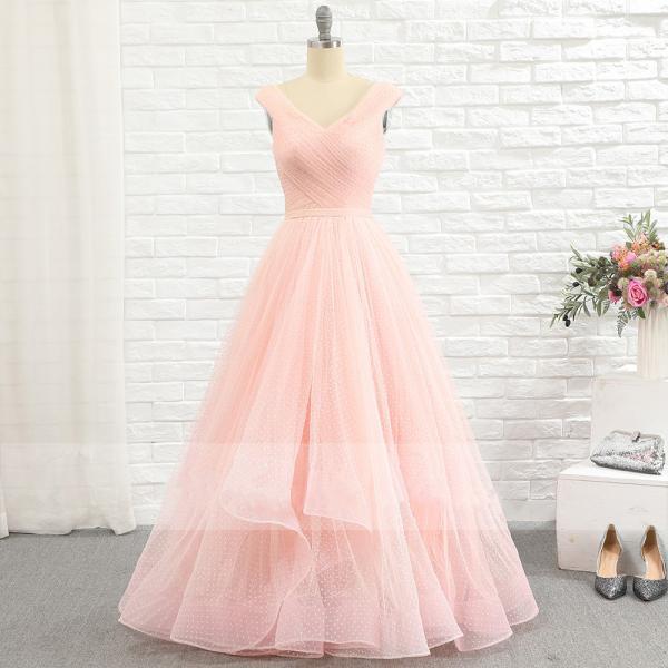 Prom Dresses,Tulle Prom Dress A Line Sleeveless Pleat Long Party Dresses