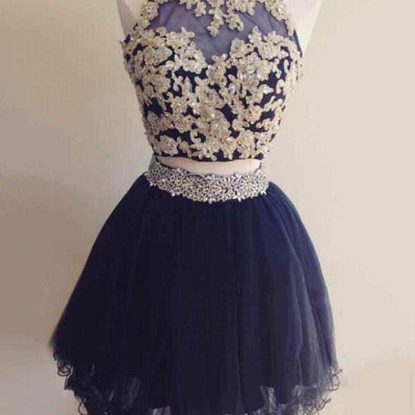  Cute Homecoming Dresses,A-line Prom Dress,Scoop Neck Tulle Homecoming Dressess,Short/Mini Cocktaik Dresses,Beading Homecoming Dresses,Open Back Prom Dress,Two Piece Prom Dresses