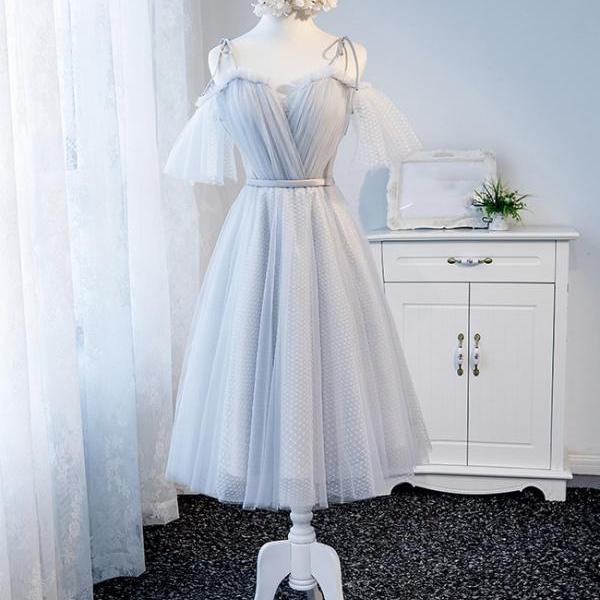 Gray tulle short prom dress, homecoming dress