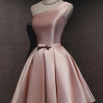 Pink Short Satin Knee Length Homecoming Dress, Pink Prom Dress