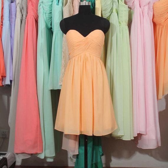 Peach Bridesmaid Dress, A-line bridesmaid dress,Sweetheart Short bridesmaid dress, Chiffon Bridesmaid dress