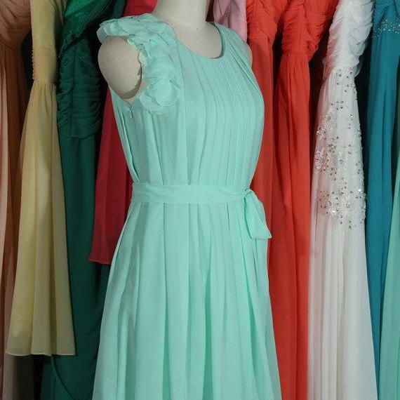 Mint Scoop Neck Bridesmaid Dress, Short Chiffon Bridesmaid Dress, Homecoming Dress