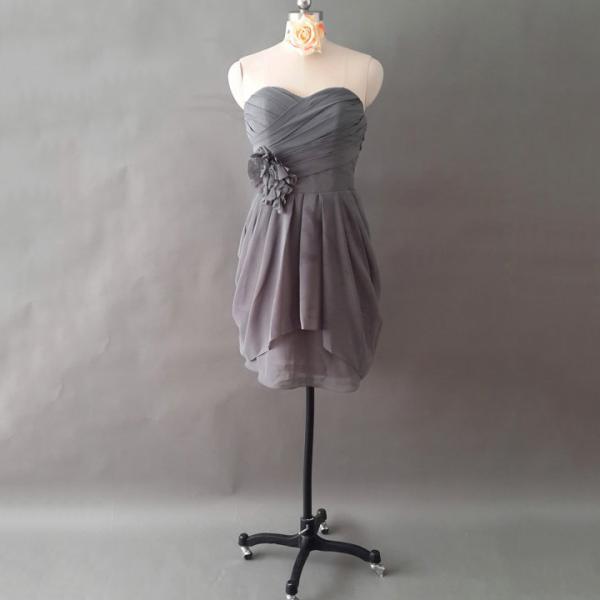 Gray Sweetheart Bridesmaid Dress with Ruching Detail,Chiffon Bridesmaid Dress with Pleats