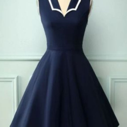 A Line Navy Blue Birthday Outfit Short Evening Dress Vintage Short Party Dress Homecoming Dress