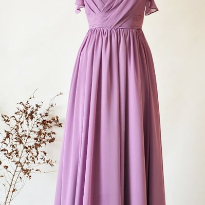 Bridesmaid Dress, Long Prom Dress, V Neck Design Chiffon Dress