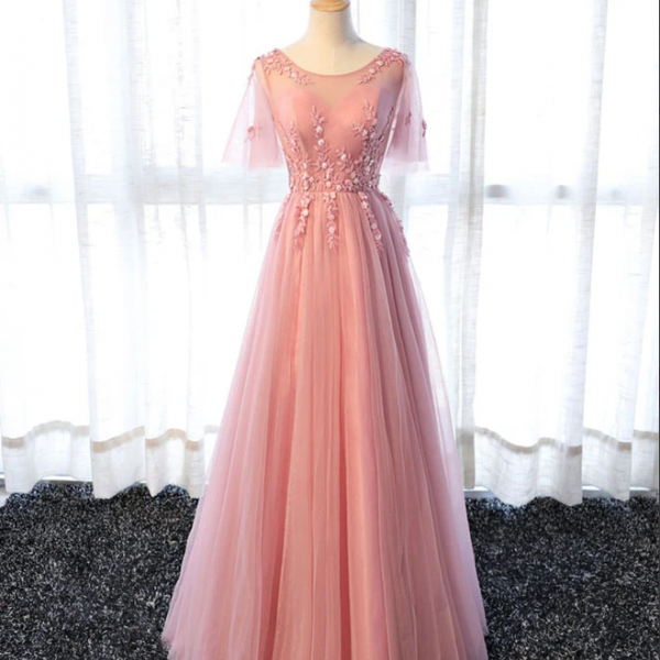A line tulle lace long prom dress, lace evening dress, Long Formal Dress, Simple long prom dress