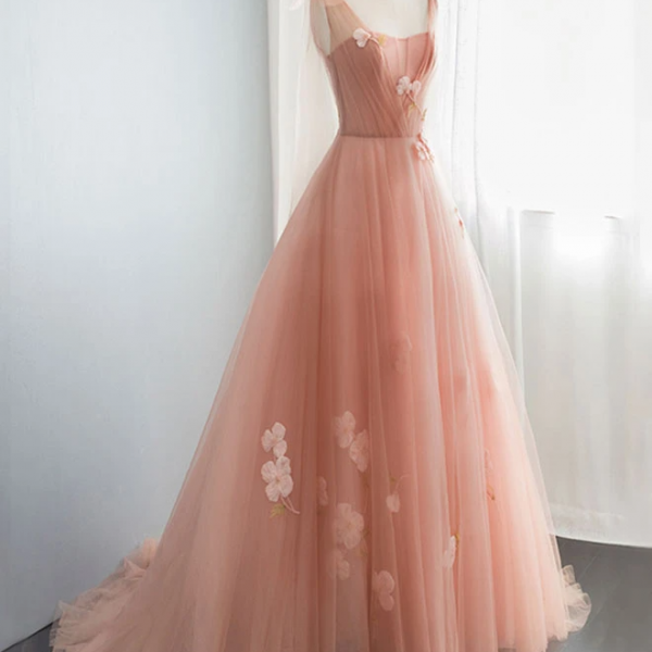 A-line tulle long prom dress, Simple v neck tulle long prom dress, formal dress