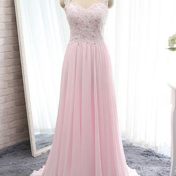 Chiffon Lace V-neck Formal Prom Dress, Beautiful Long Prom Dress, Banquet Party Dress