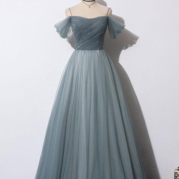 A-line Sweetheart Tulle Tiered Prom Dresses, Floor Length Formal Dress with Sash UQP0275 main image 1