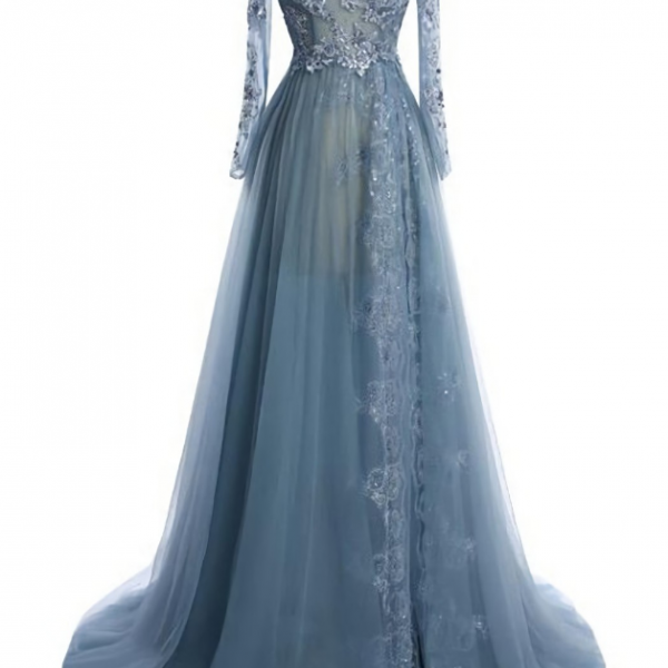 Long Sleeve Maxi Tulle Column Regular Prom Dress bql2424