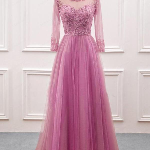 Elegant A-Line Tulle Formal Prom Dress, Beautiful Long Prom Dress, Banquet Party Dress