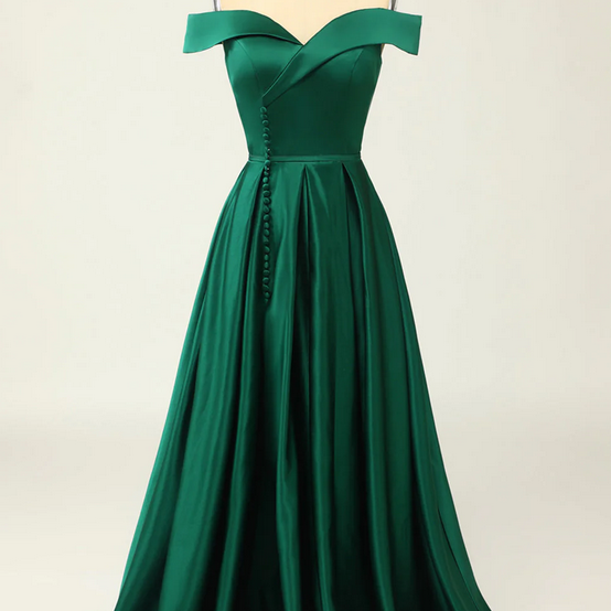 Chic & Modern Off-shoulder Pleats Satin Long Prom Dress Evening Gown