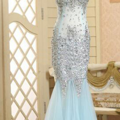 Elegant Spaghetti Strap Mermaid Tulle Formal Prom Dress, Beautiful Long Prom Dress, Banquet Party Dress