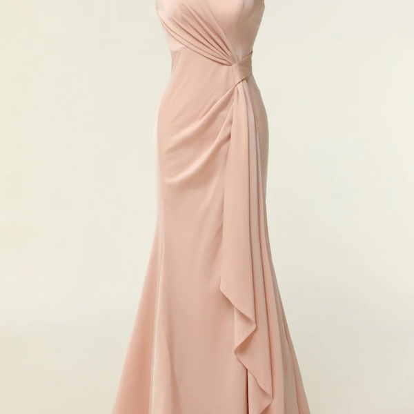 Chiffon Mermaid One Shoulder Sleeveless Bridesmaid Dresses with Bow main image 1