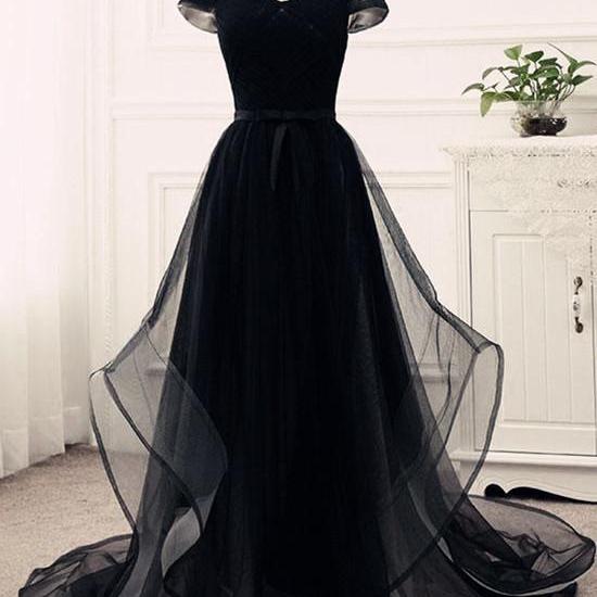 Elegant Off-The-Shoulder Tulle A-line Formal Prom Dress, Beautiful Long Prom Dress, Banquet Party Dress