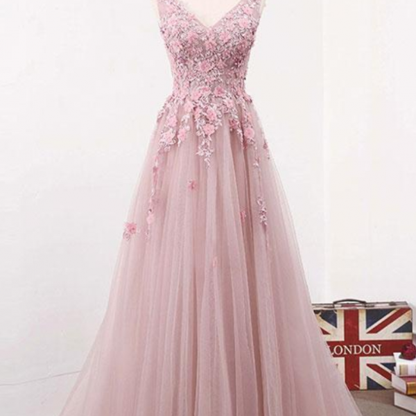 Elegant Lace-Up Back Tulle A-line Formal Prom Dress, Beautiful Long Prom Dress, Banquet Party Dress