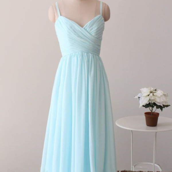 Prom Dresses,Baby blue chiffon sweetheart spaghetti straps long bridesmaid dresses light blue prom dresses