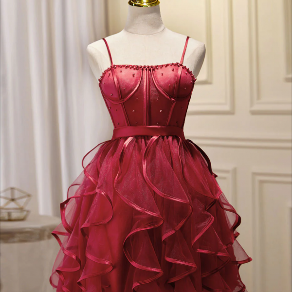 Short Prom Dresses, MiniShort Burgundy Prom Dress, Puffy Cute Burgundy Homecoming Dress