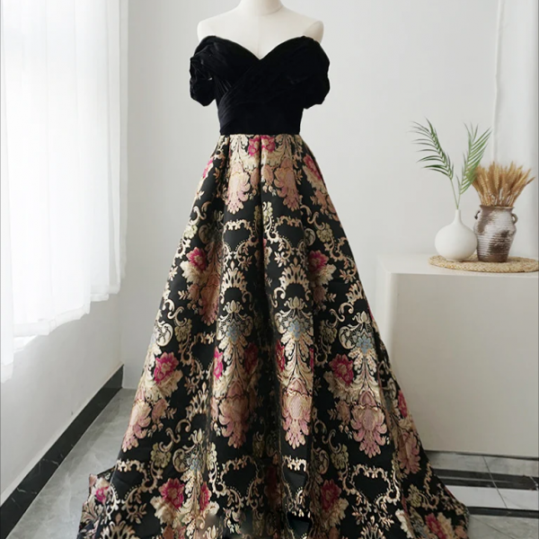 long prom dress , A-Line Sweetheart Neck Satin Black Long Prom Dress, Black Formal Dress