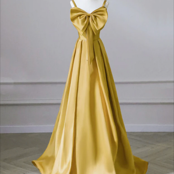 long prom dress , A-Line Sweetheart Neck Satin Yellow Long Prom Dress, Yellow Long Formal Dress