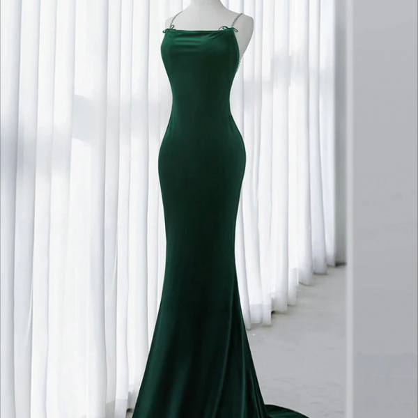 long prom dress ,Green Mermaid Velvet Long Prom Dress, Green Long Evening Dress
