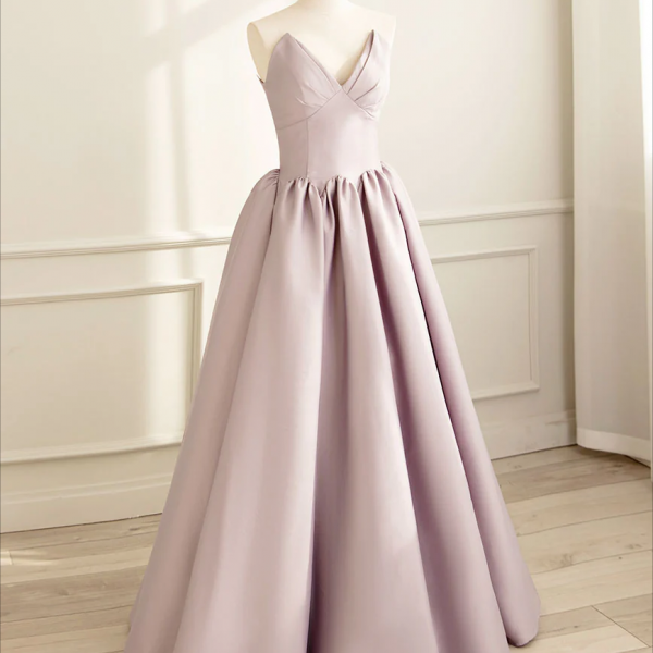 long prom dress ,Simple V Neck Satin Pink Long Prom Dress, Satin Formal Evening Dress