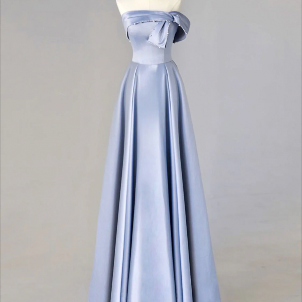 long prom dress ,A-Line Blue Satin Long Prom Dresses, Blue Formal Evening Dresses