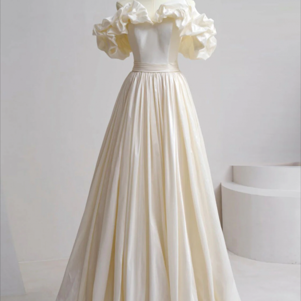 long prom dress ,A-Line Off Shoulder Beige Taffeta Long Prom Dresses, Beige Formal Evening Dress