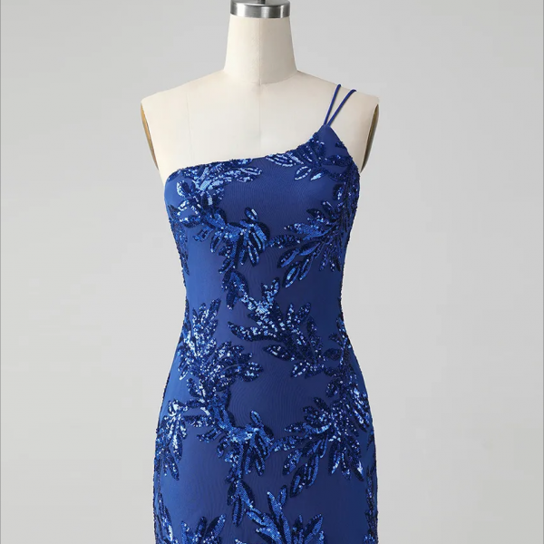 Sequined Glitter One Shoulder Embroidery Homecoming Dress on Luulla