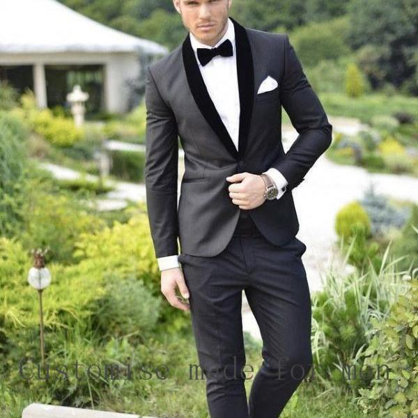 High Quality Custom Made Gray Silm Fit Wedding Suits For Men Groom ...