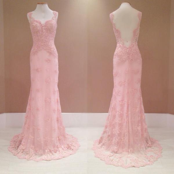 2017 New Style Prom Dress Blush Pink Evening Gowns lace Prom Gowns