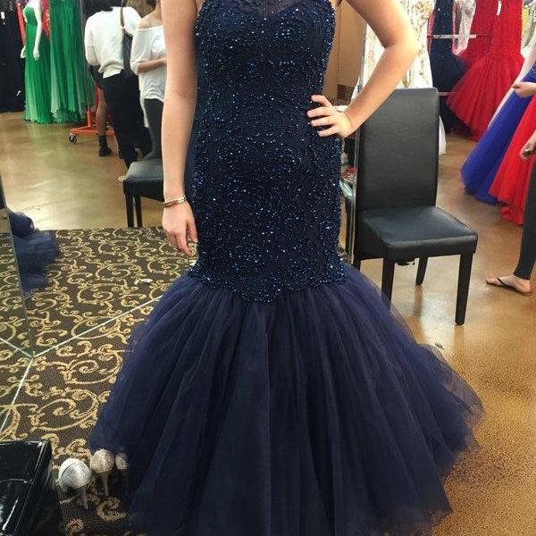 Navy Blue Prom Gown,sexy O..